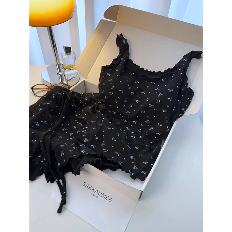 碎花蕾丝花边韩系纯欲甜美吊带睡衣女款夏季新款短裤家居服两件套