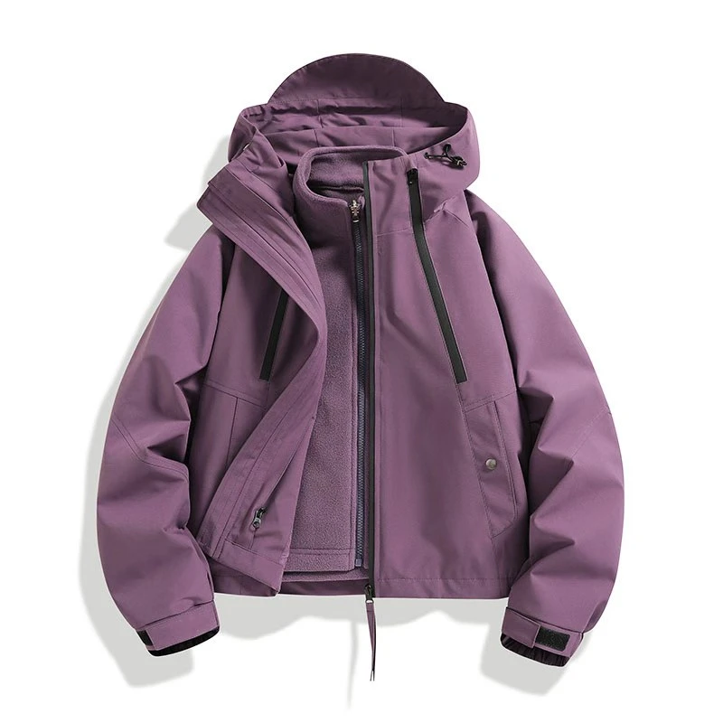 秋冬女款三合一冲锋外套防风防水泼短款显高显瘦加厚保暖时尚百搭