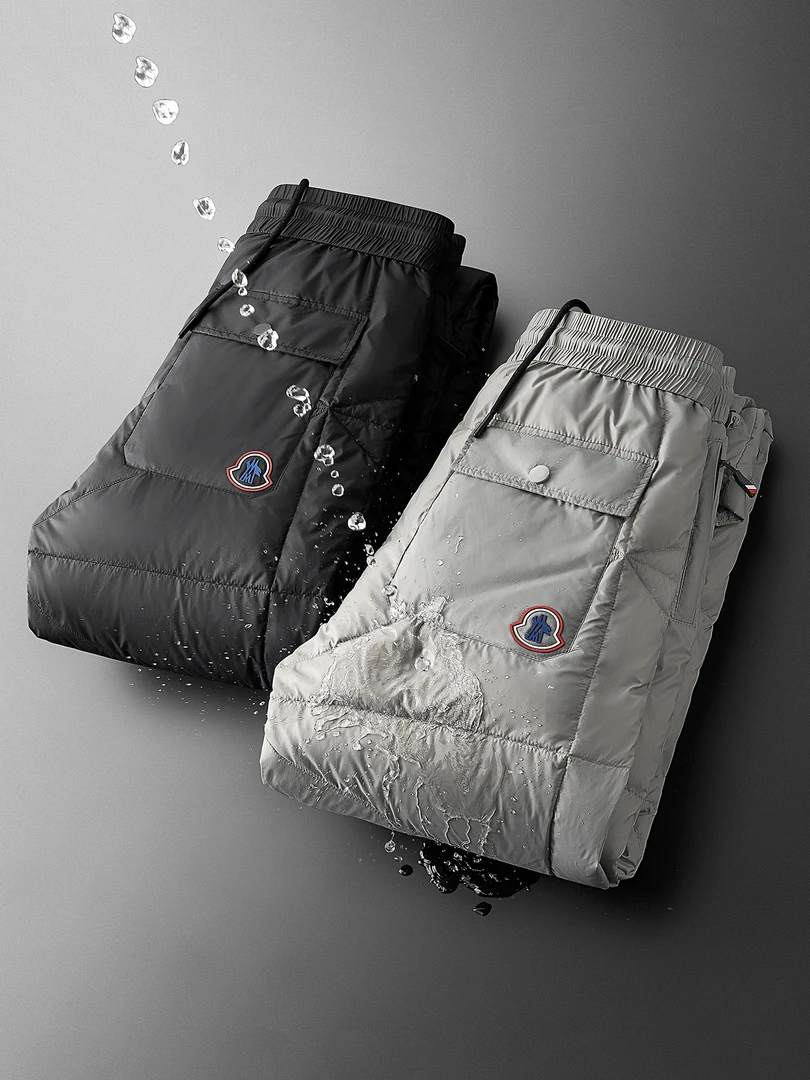 2025冬季新款时尚撞色拼接织带加厚白鸭绒户外外穿小脚休闲羽绒裤