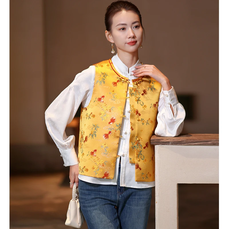 新中式国风黄色马甲2025年新款春季超好看独特漂亮高级感马甲国风