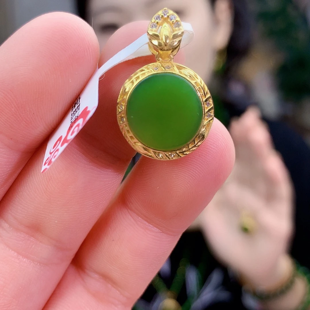 吊坠(不含链)银S925镶嵌和田玉（碧玉）吊坠