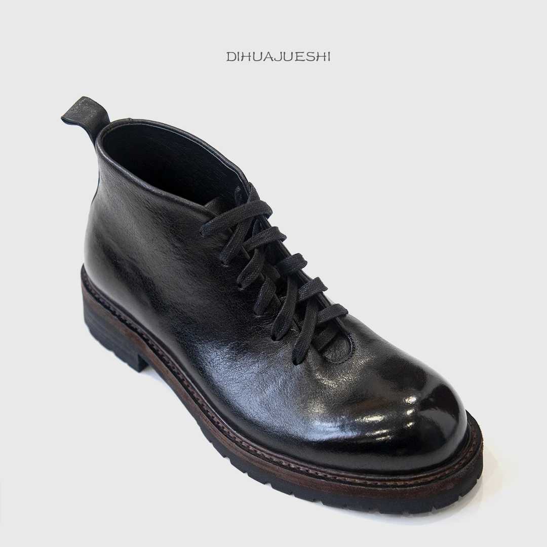 帝华爵士水洗马皮纯手工高帮男鞋复古英伦马丁靴手工皮底高档6005