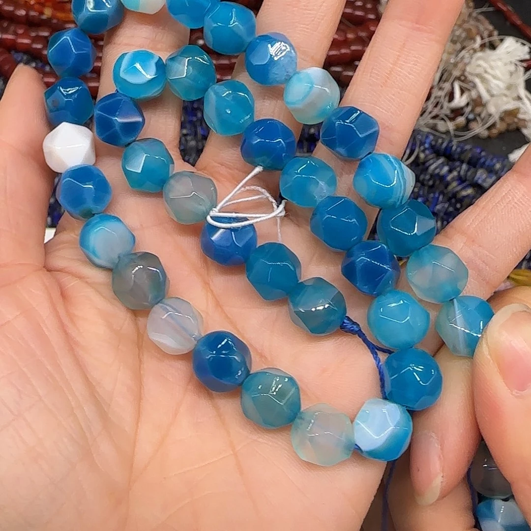 玛瑙/玉髓合金珠宝半成品蓝白玛瑙9mm一条