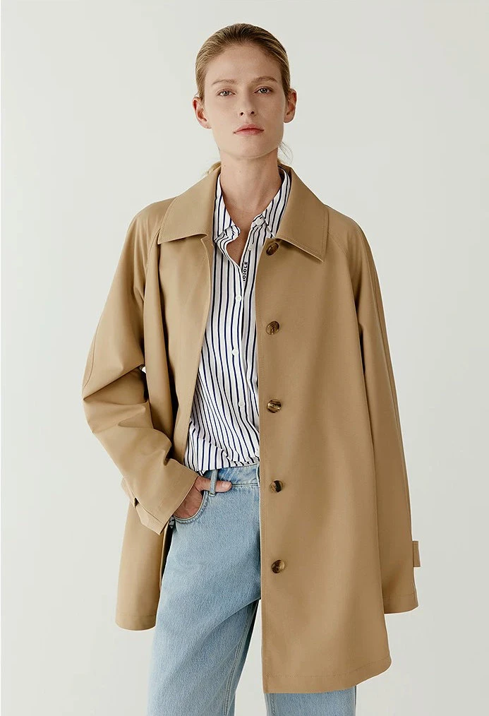 亦雯【露珠风衣中长款】25春季新款大衣精纺平纹布插肩袖一手长风衣