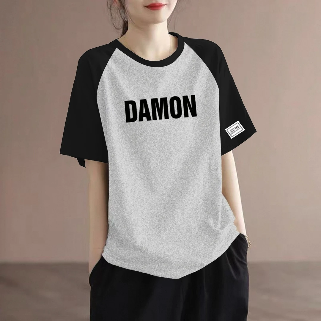 插肩袖纯棉短袖t恤女夏季新款宽松百搭休闲撞色上衣大码胖mm体恤