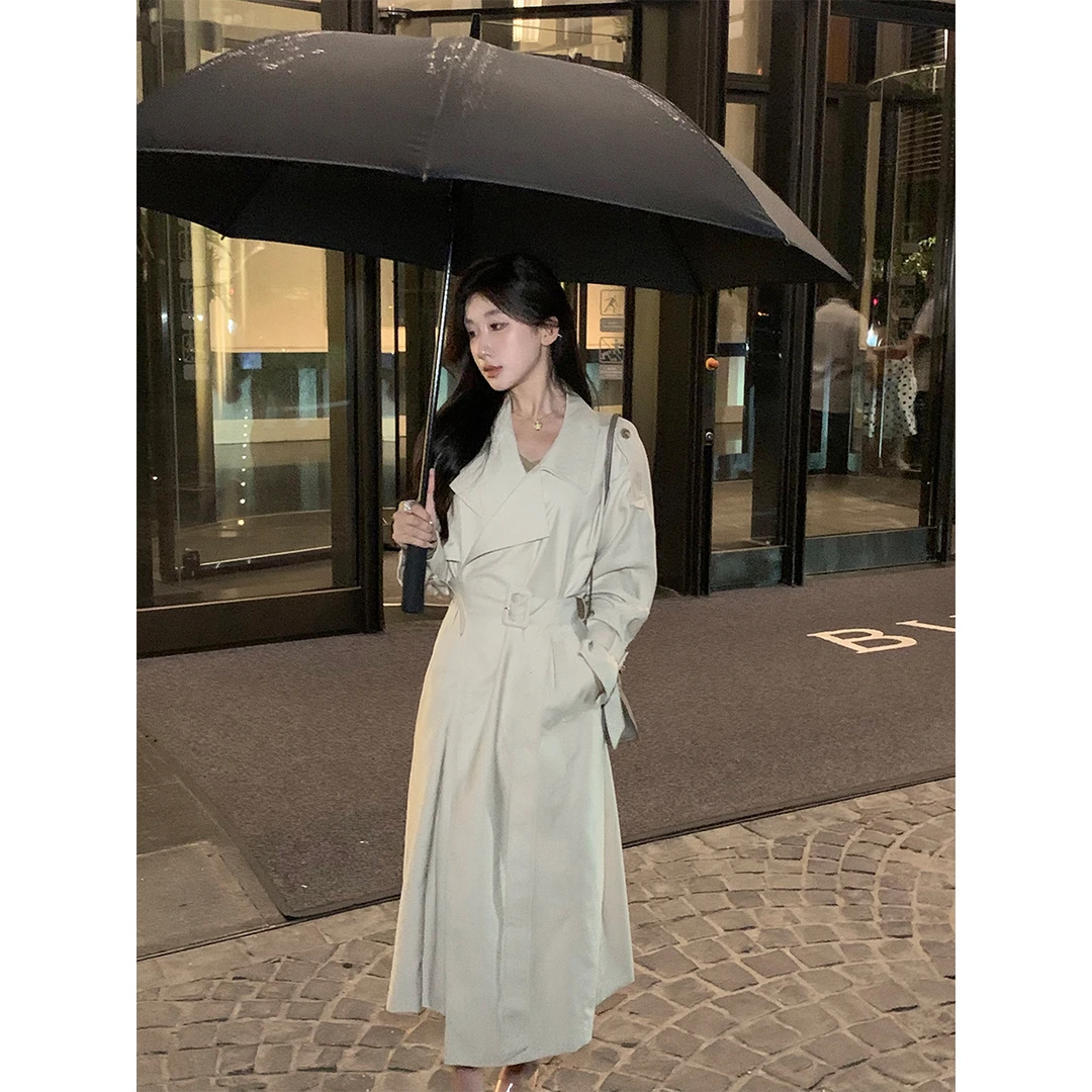 ACHI大也池◆杜塞风衣~翻领系带风衣女高级感英伦风气质长款风衣