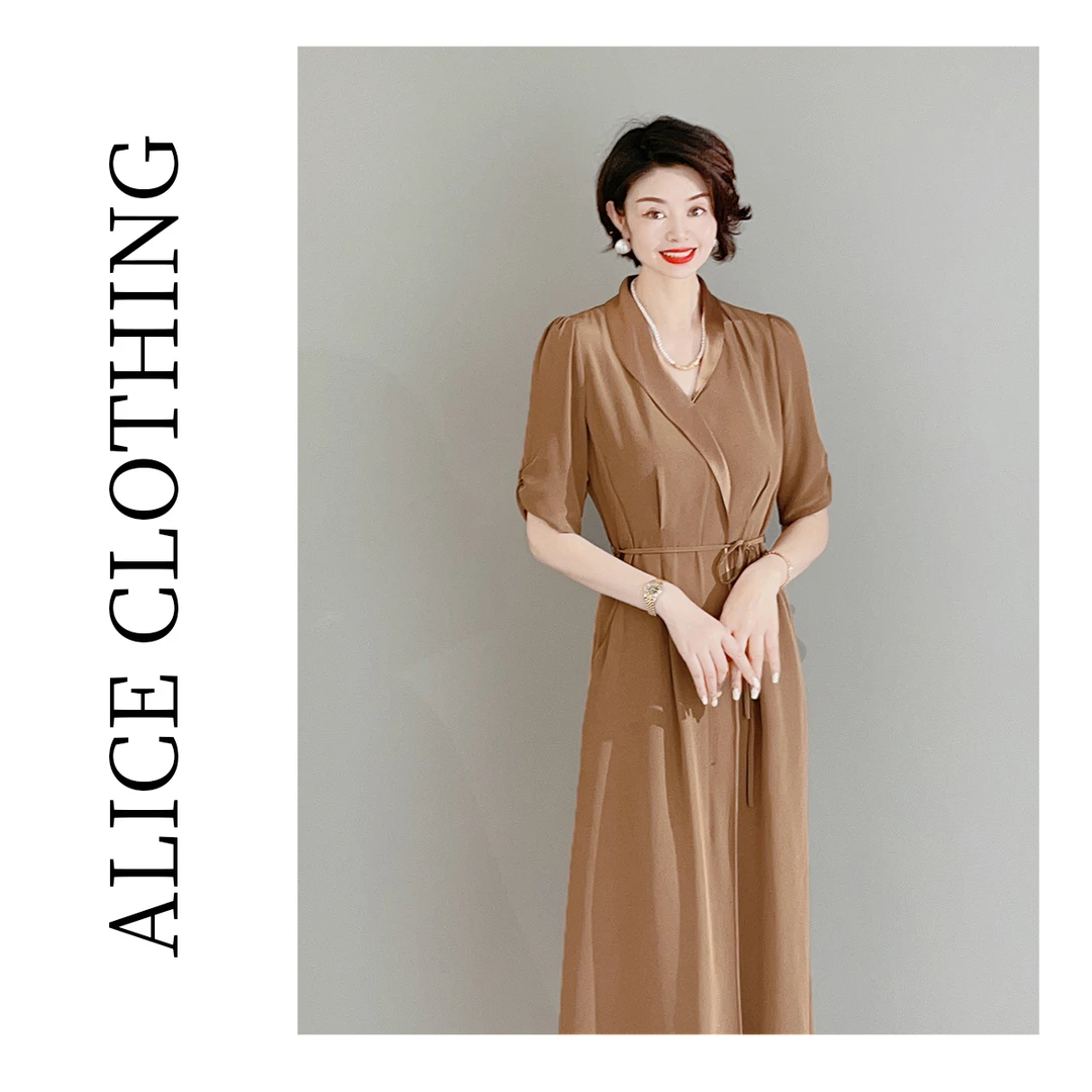 5 alicelulu “忘情水”醋酸连衣裙 优雅拼接 系带显瘦 S2137609W