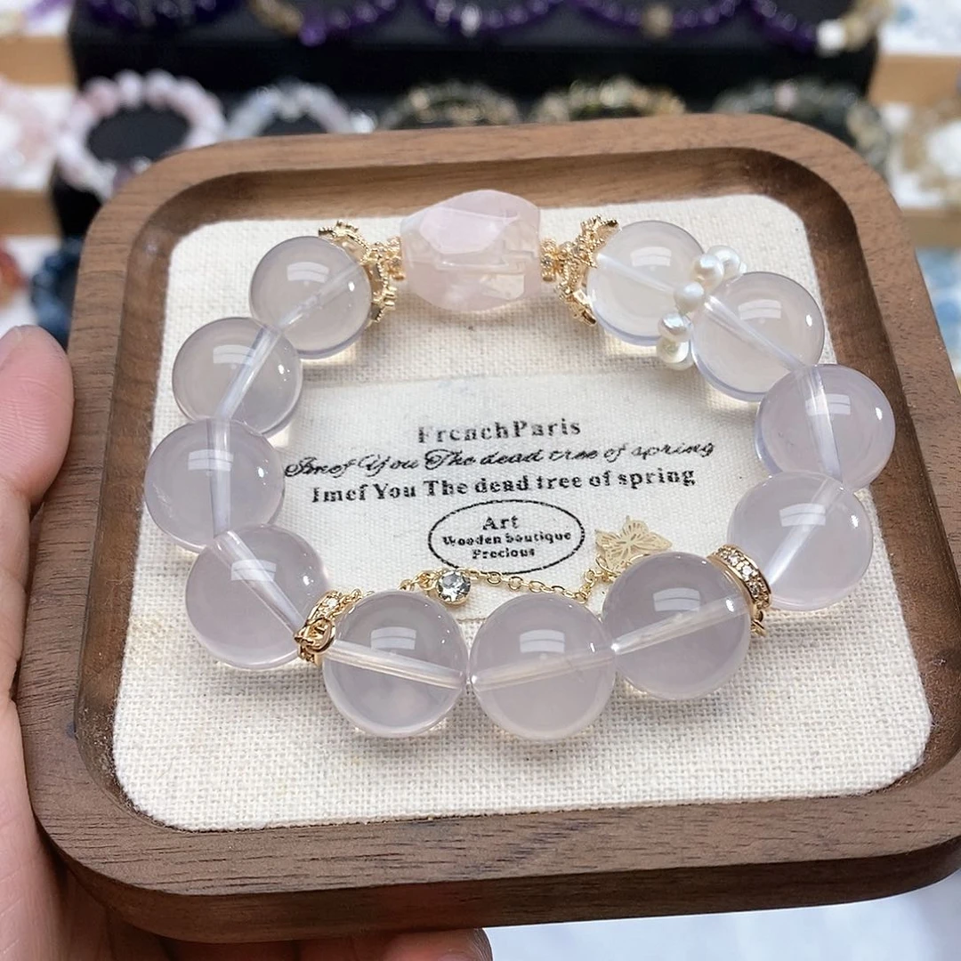 水晶手链未镶嵌点*点粉水晶手串