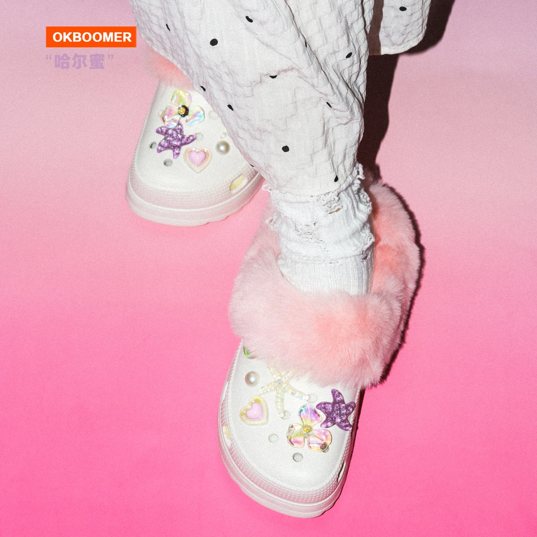 OKBOOMER哈尔蜜洞洞鞋2025秋冬新款加绒厚底女生保暖外穿毛毛拖鞋
