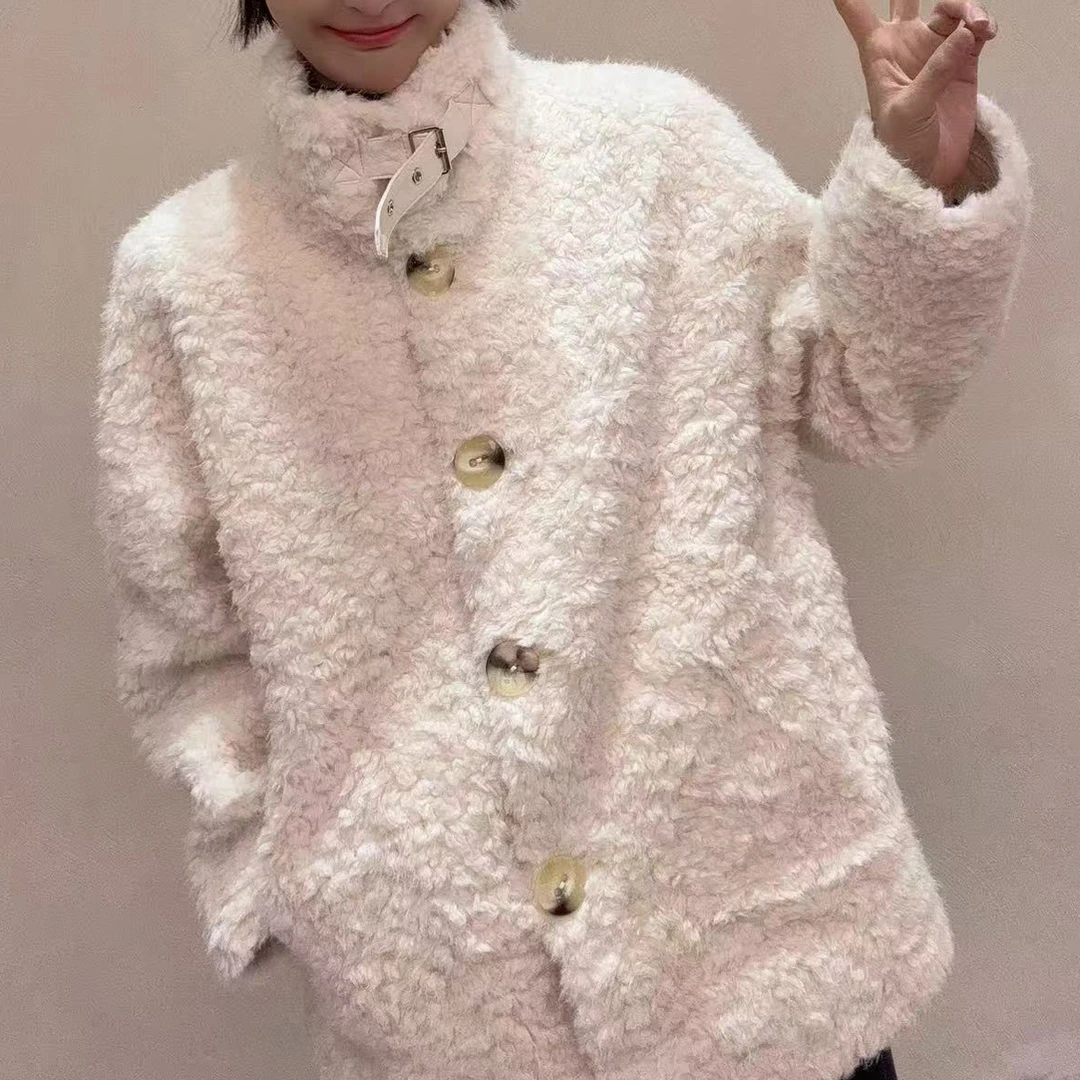 2025  新年款立领中长款加厚毛毛衣外套