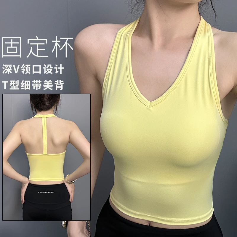 新款挂脖短款上衣露背瑜伽普拉提美背透气外穿背心健身衣女