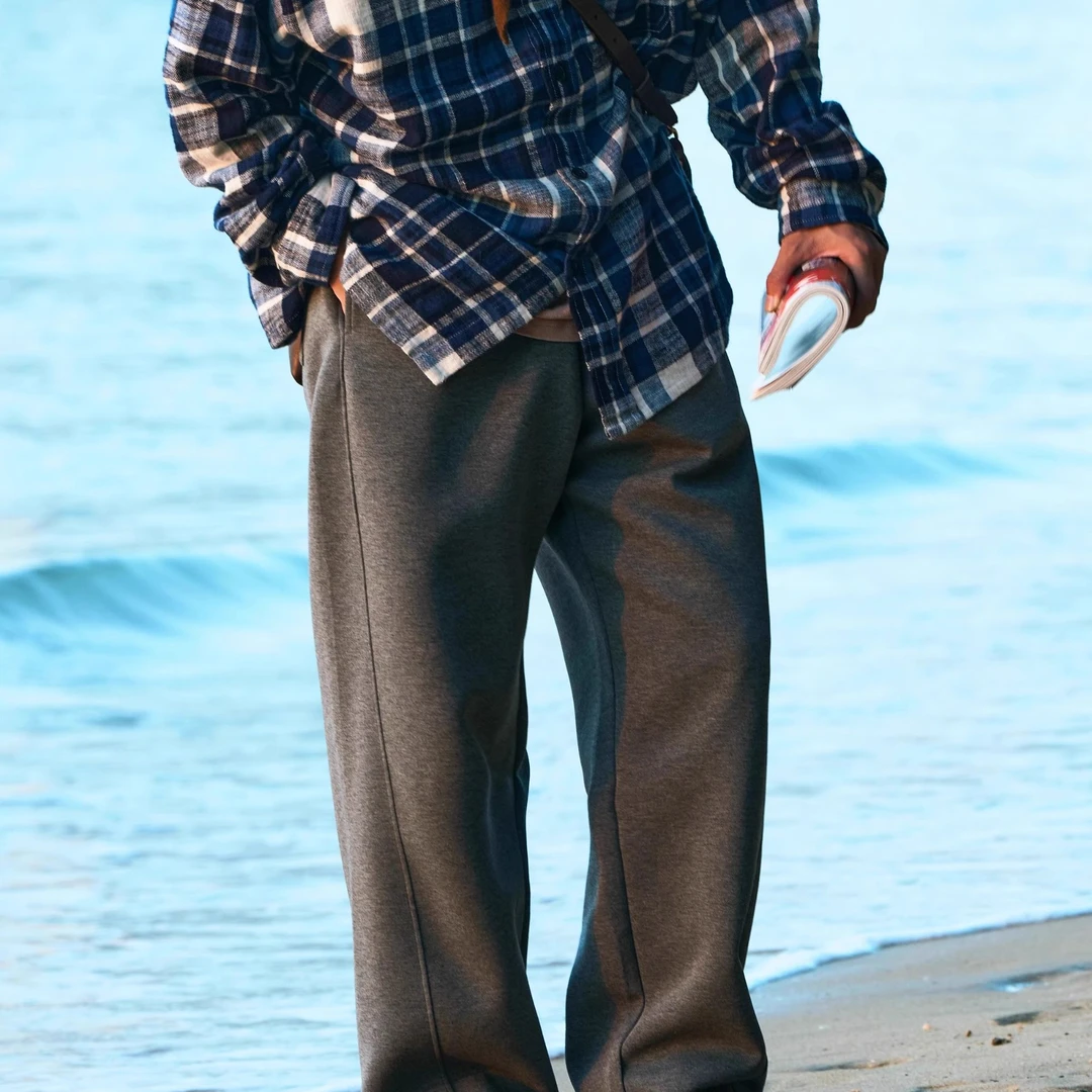 UTIMUS 空气层弯刀裤液氨棉垂感弧形剪裁休闲裤400G卫裤长裤宽松