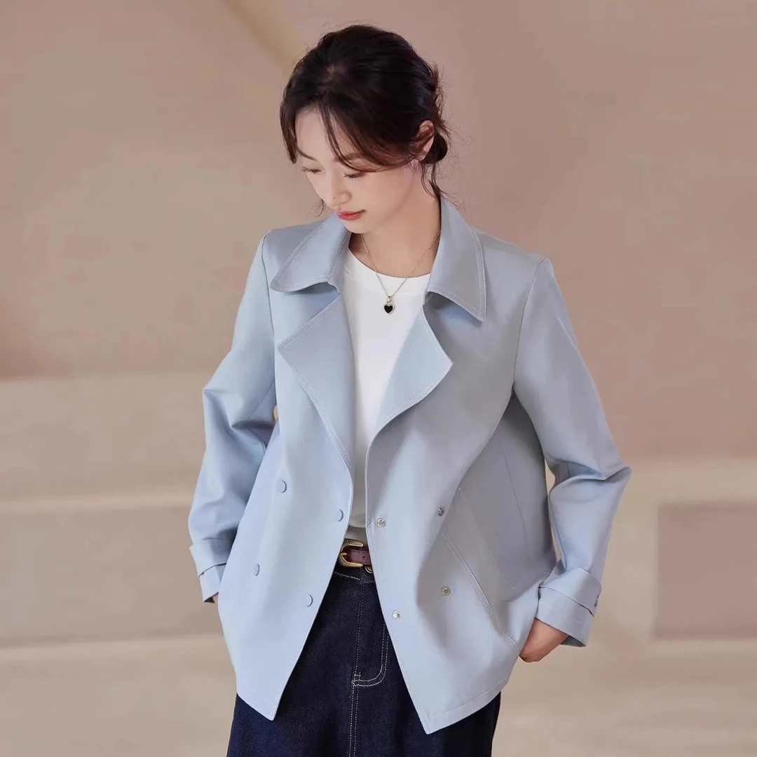 微胖女装卡其色短款风衣女2025春秋新款宽松小个子大码休闲短外套