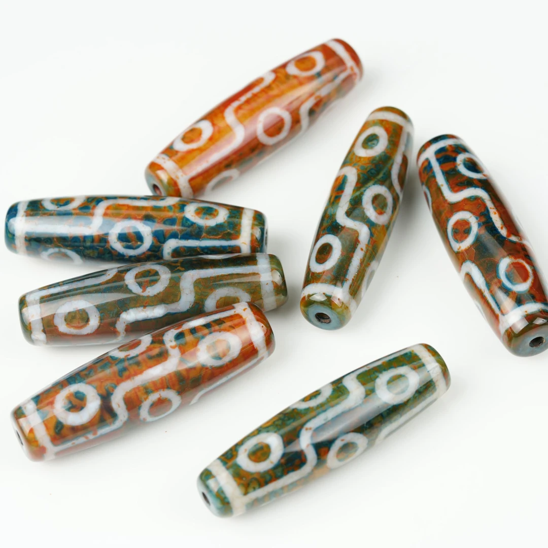 火龙金白折线九眼50mm天珠！新货首发白芯渗透台工火供串锁骨绳