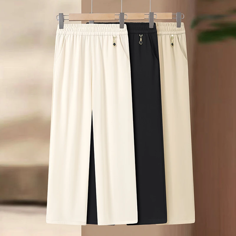 2025新款阔腿裤女夏季薄款中老年妈妈冰丝直筒裤中年女士休闲裤子