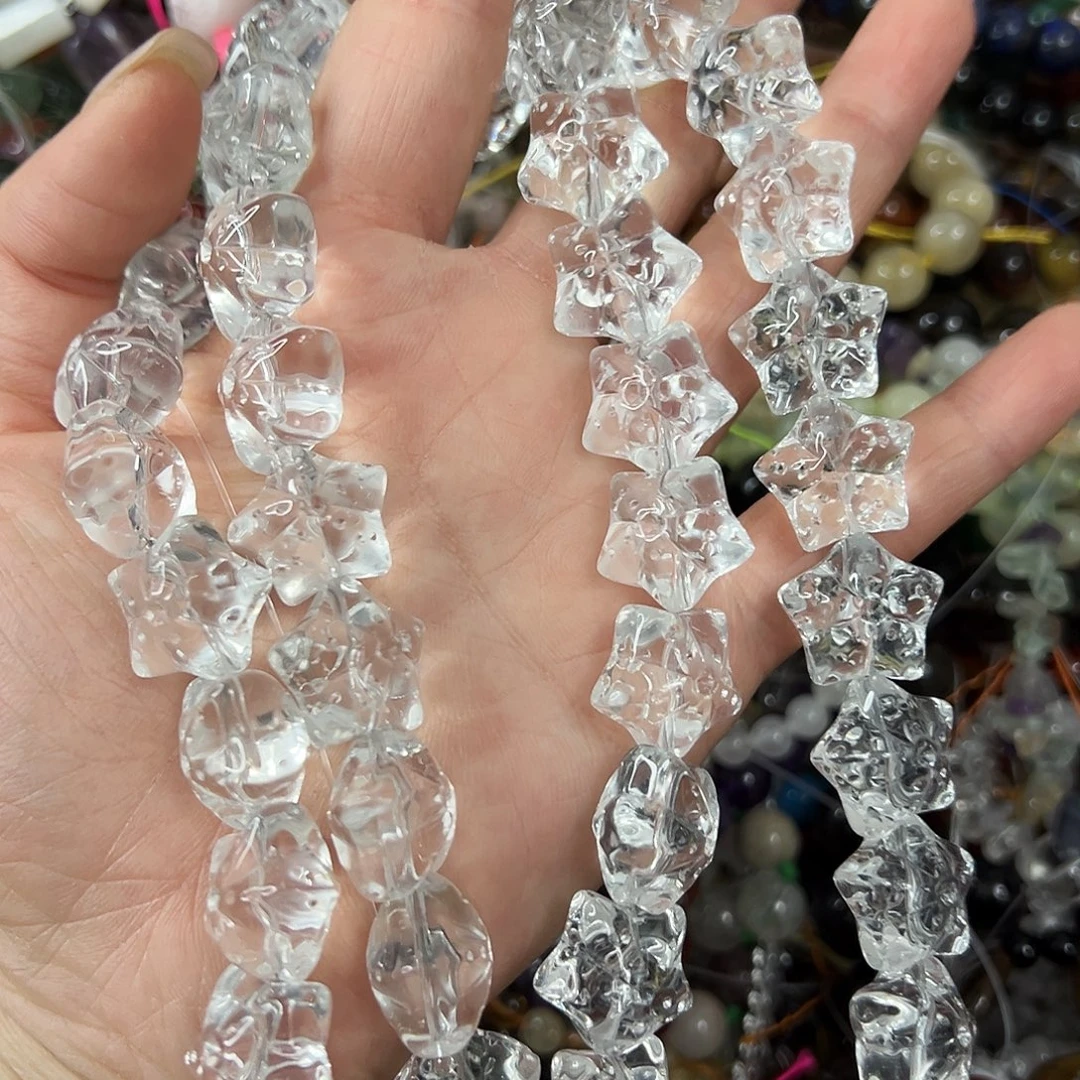 玛瑙/玉髓未镶嵌珠宝半成品，压电白水晶五角星大长条