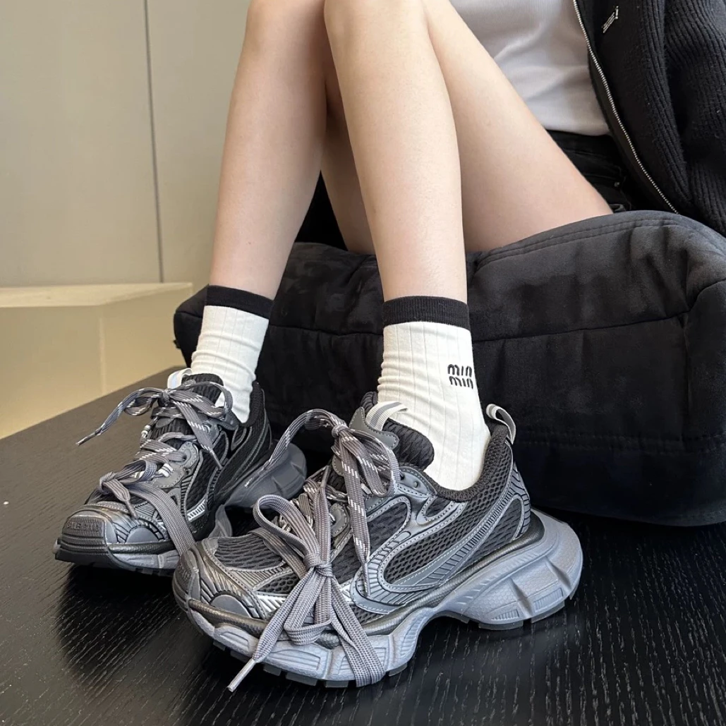 2025潮酷新款小众ins厚底绑带巴黎老爹鞋女透气运动鞋DY66