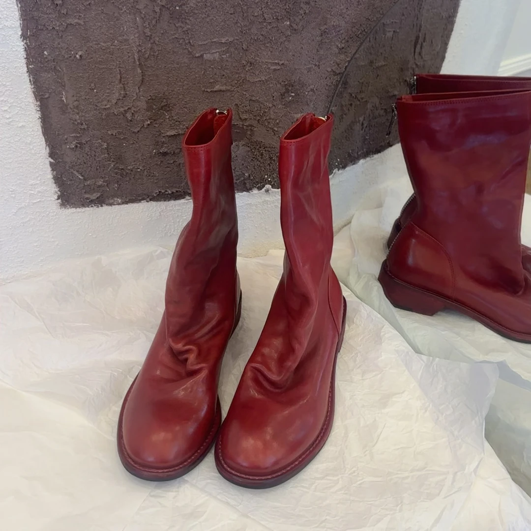 【王二今】马皮/3CM/重工水洗极简高级鬼帝显瘦中筒马丁靴短靴女