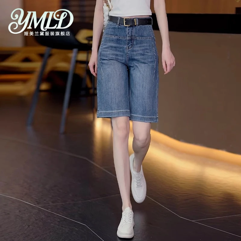 牛仔五分裤2025新款女夏高腰短裤a字梨型身材显瘦薄款宽松阔腿裤