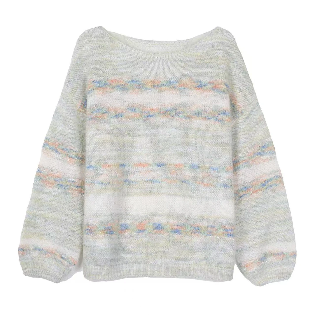 【南非超幼马海毛】休闲毛针织衫珠片条纹针织毛衣-60538