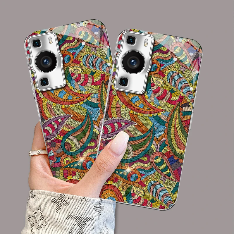 适用【华为p60pro】复古彩色图腾ins风网红创意个性时尚手机壳女款