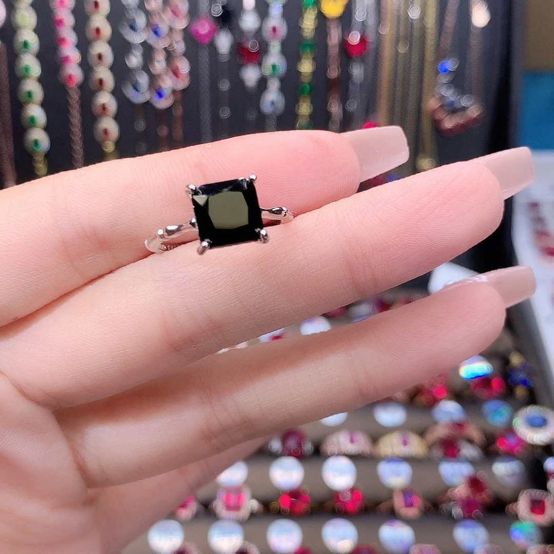 蓝宝石戒指银S925镶嵌山蓝