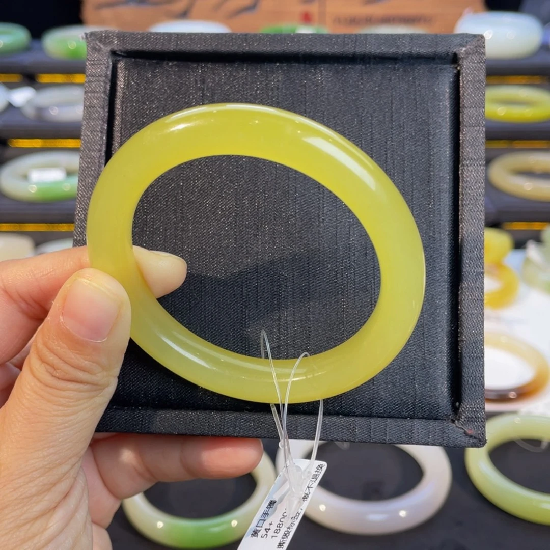 未镶嵌手镯和田玉-高冰猫眼鸡油黄54