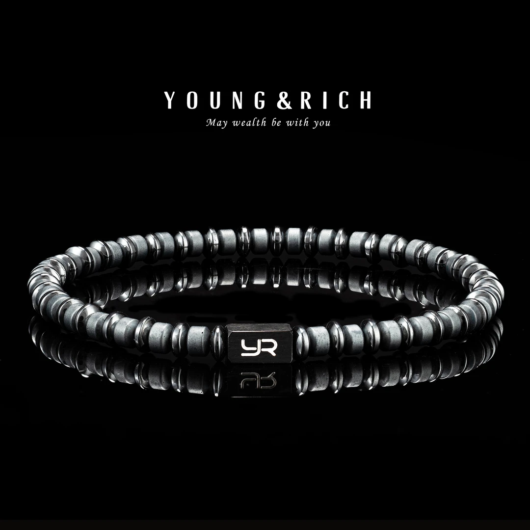 YOUNG&RICH 铁磁石手链 4mm赤铁矿手串男士时尚复古小众圣诞礼物