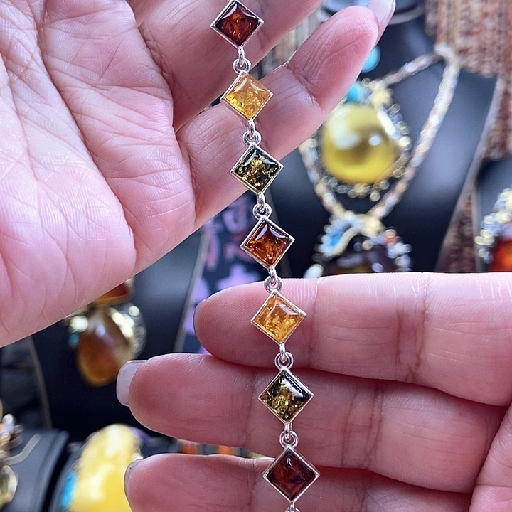 琥珀银S925镶嵌手链手链