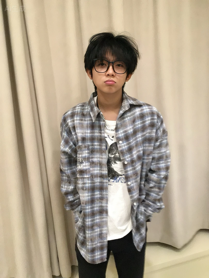 秋季潮牌扎染格纹衬衫美式vibe长袖工装衬衣小众高街情侣休闲外套