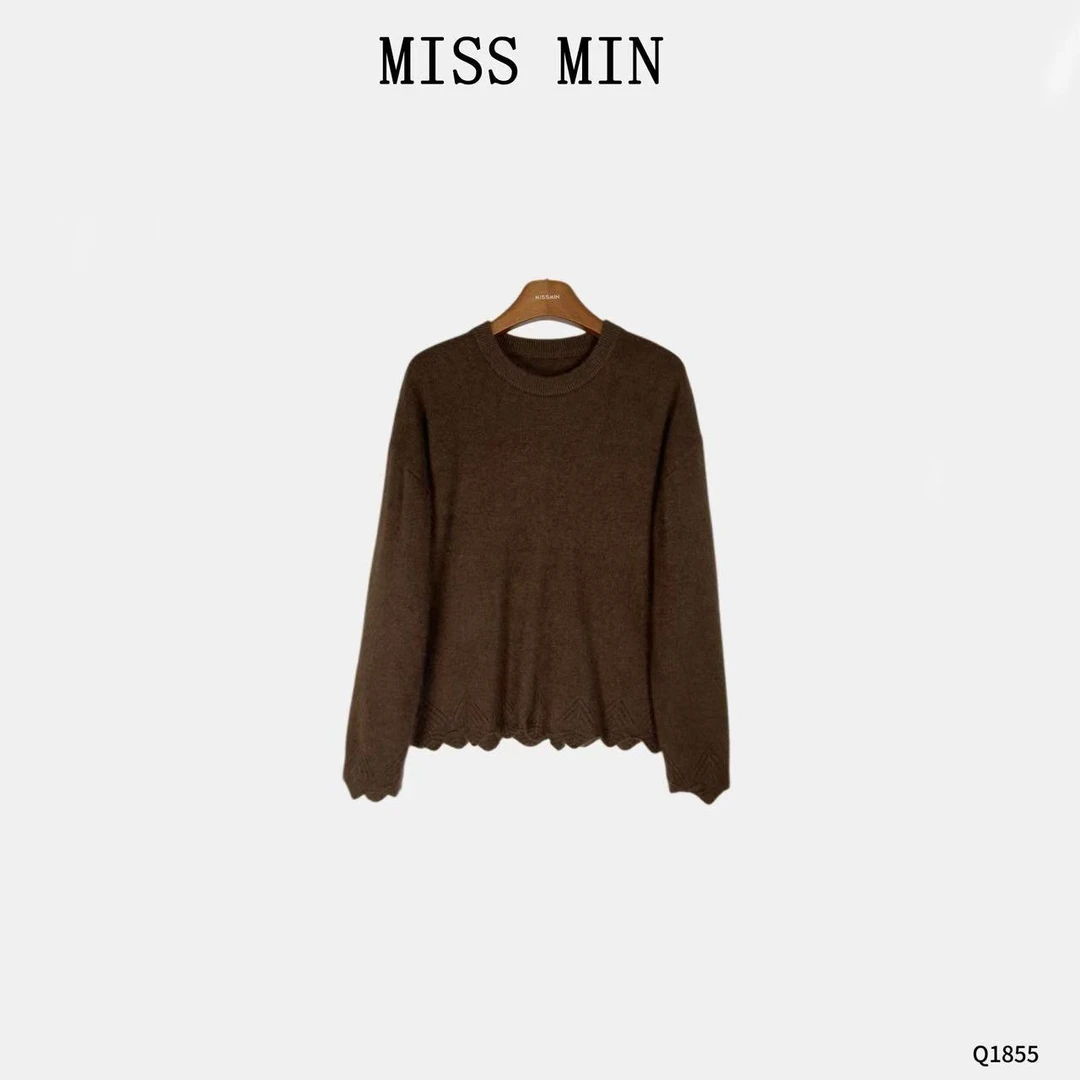 MISS MIN【曲线】法式花边正肩毛衣清冷系女百搭显瘦软糯上衣 Q1855