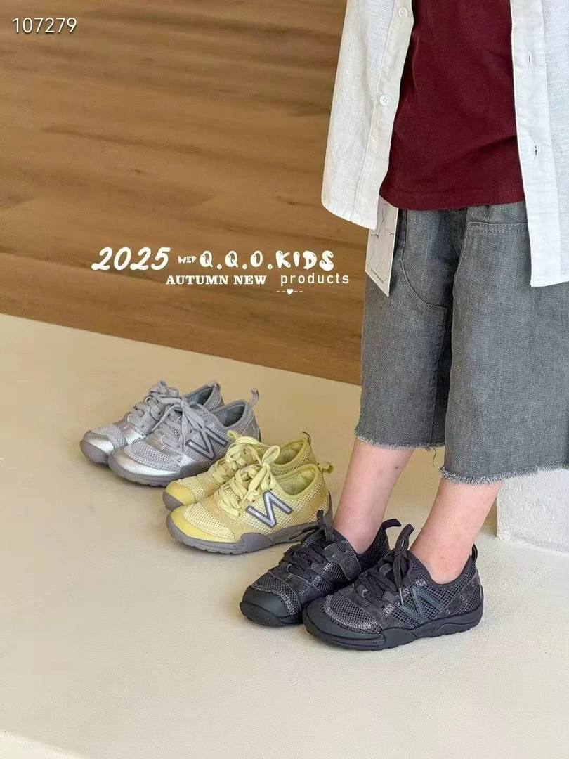 秋季儿童软底防滑耐磨男女中大童鞋极简风赤足鞋运动鞋网面老爹鞋