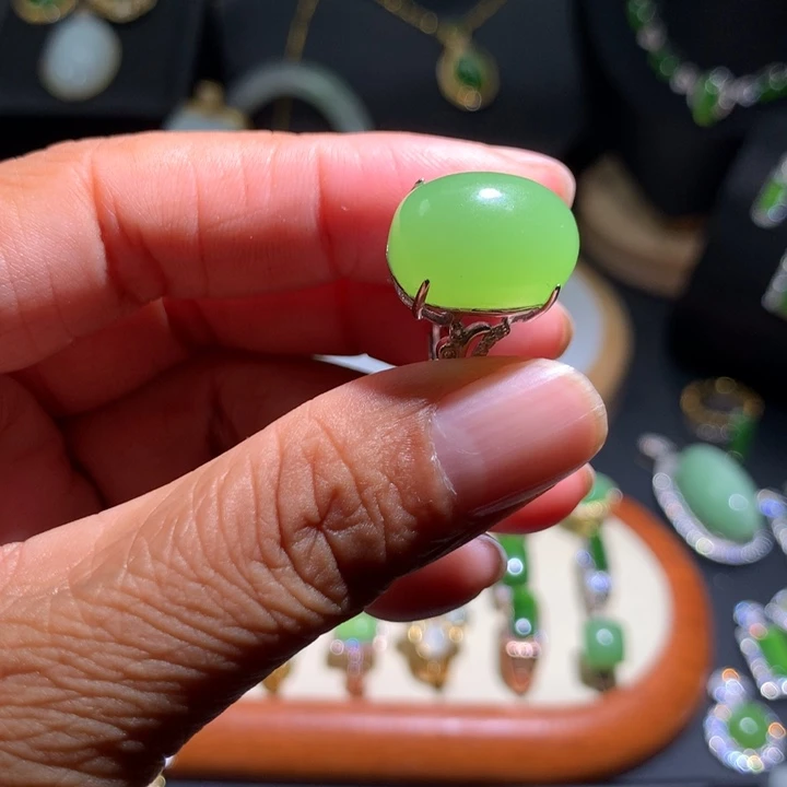 北***海和田玉戒指银S925镶嵌