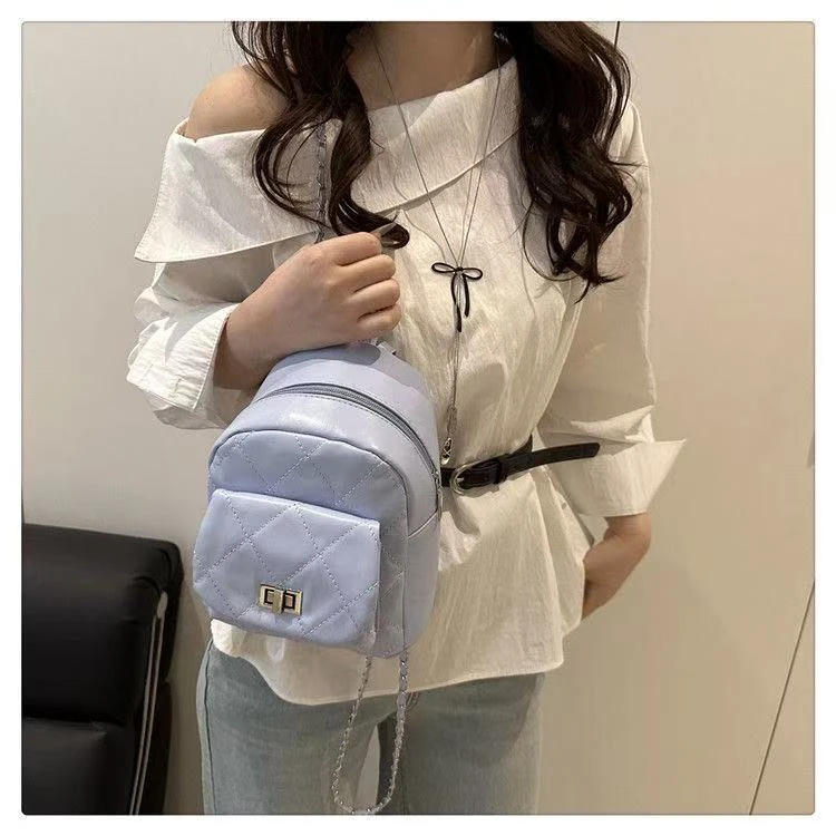 小香风双肩包包女2025新款潮时尚韩国背包链条水桶包旅行包登山包
