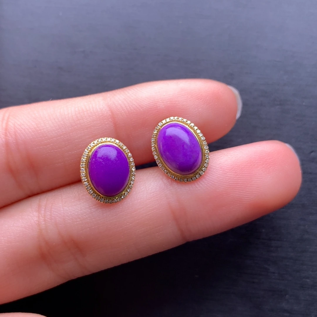 苏纪石（舒俱来）耳钉18K金镶嵌