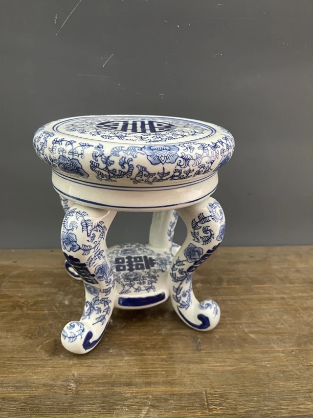 青花陶瓷四脚喜子凳子陶瓷花架家居摆件