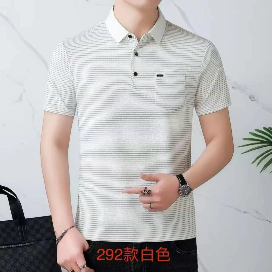 小施家男士气质冰爽垂感百搭条纹翻领上衣292