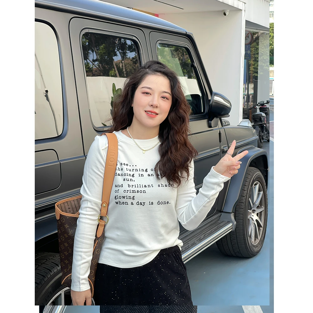 WenWen小个子韩版英文秋冬单品圆领打底衫长袖T恤上衣时尚2464