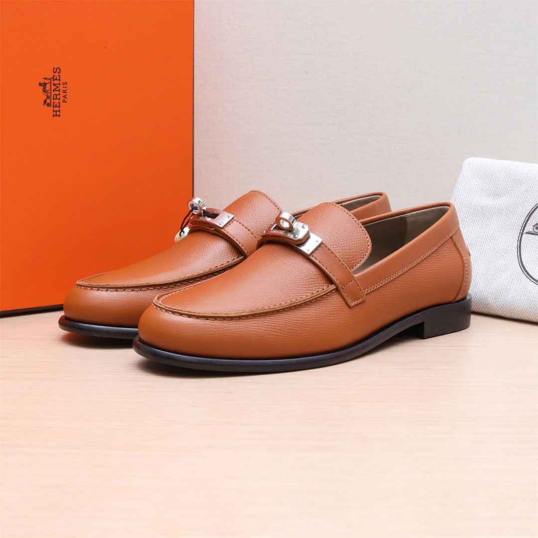 99新 Hermes/爱马仕 活动 乐福鞋 焦糖色 皮革C 36码 P233709252