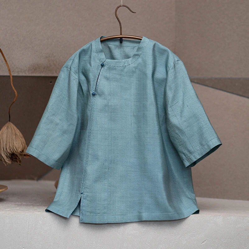 原创女装夏季半袖复古薄款宽松中式中国风上衣