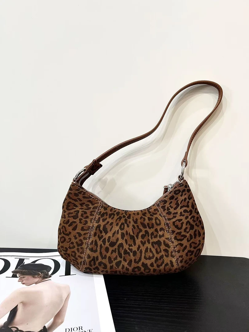 斜挎包饺子包秋冬复古豹纹托特包耐刮斜跨包单肩