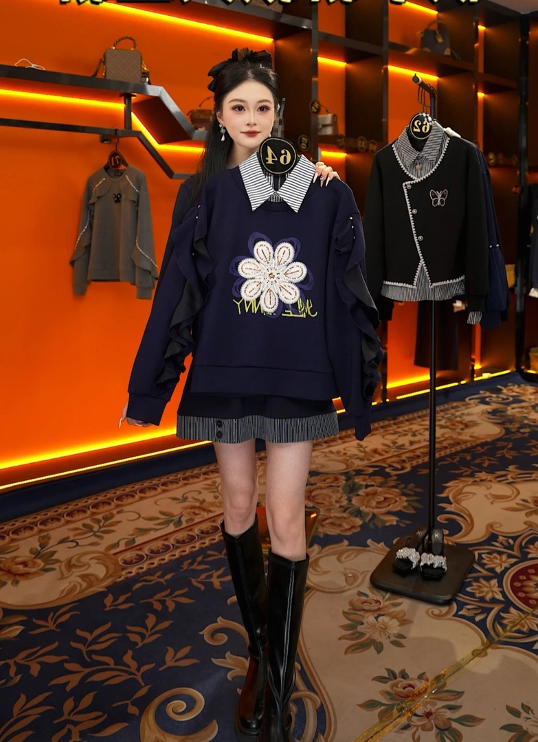 【XY】【64】秋季新款高定轻奢时尚假两件女款卫衣NH-Q0391