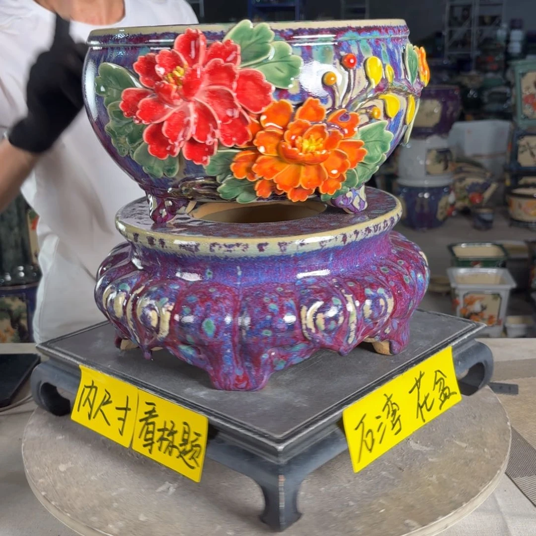 一风堂石湾花盆 内24*12，高28微瑕