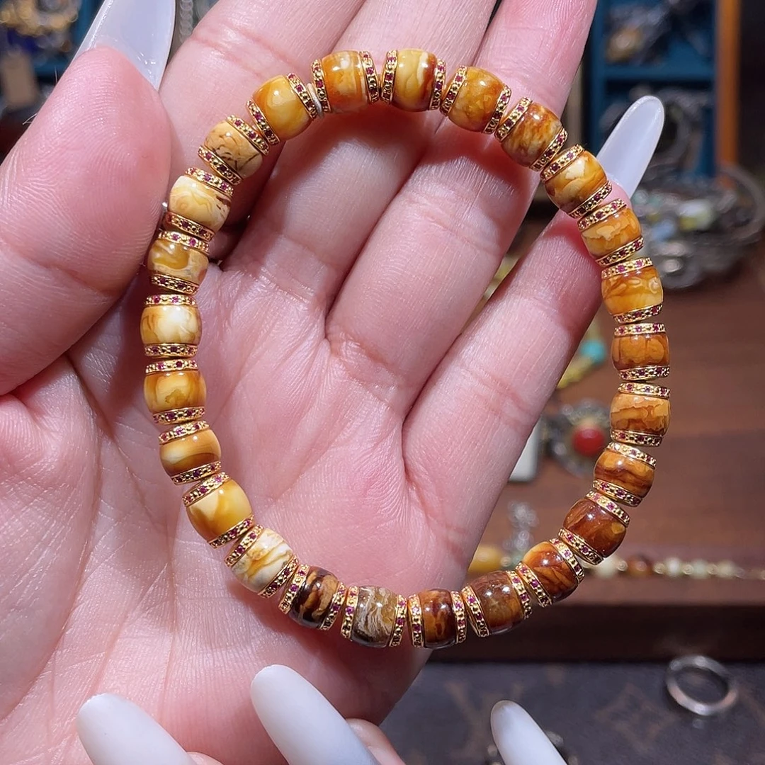 小****琥珀银S925镀金镶嵌手链手串