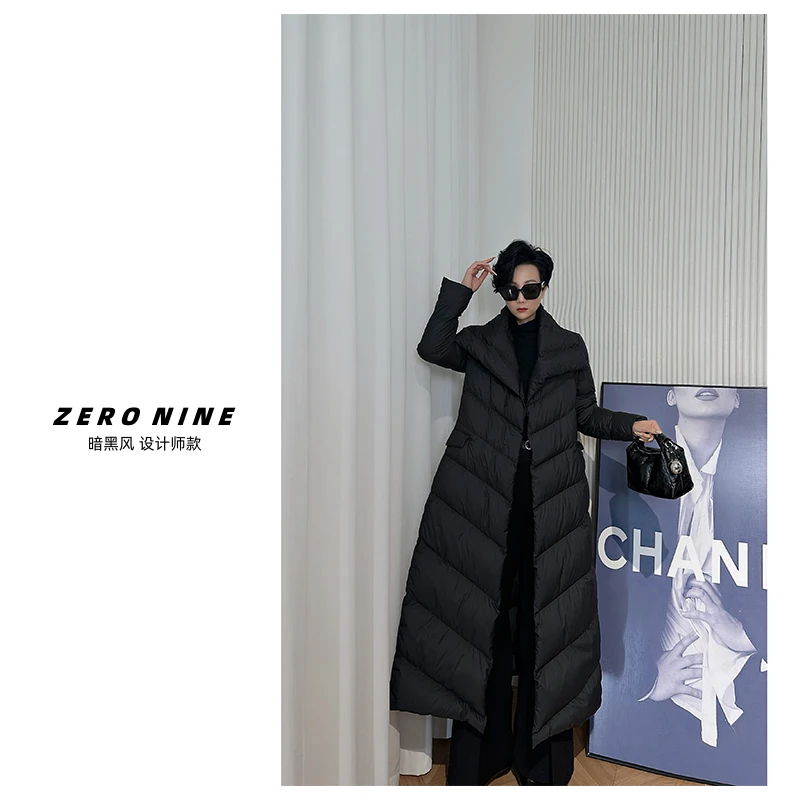 Dan Dan 黑色长款鹅绒服女 2025新款年货大翻领保暖外套