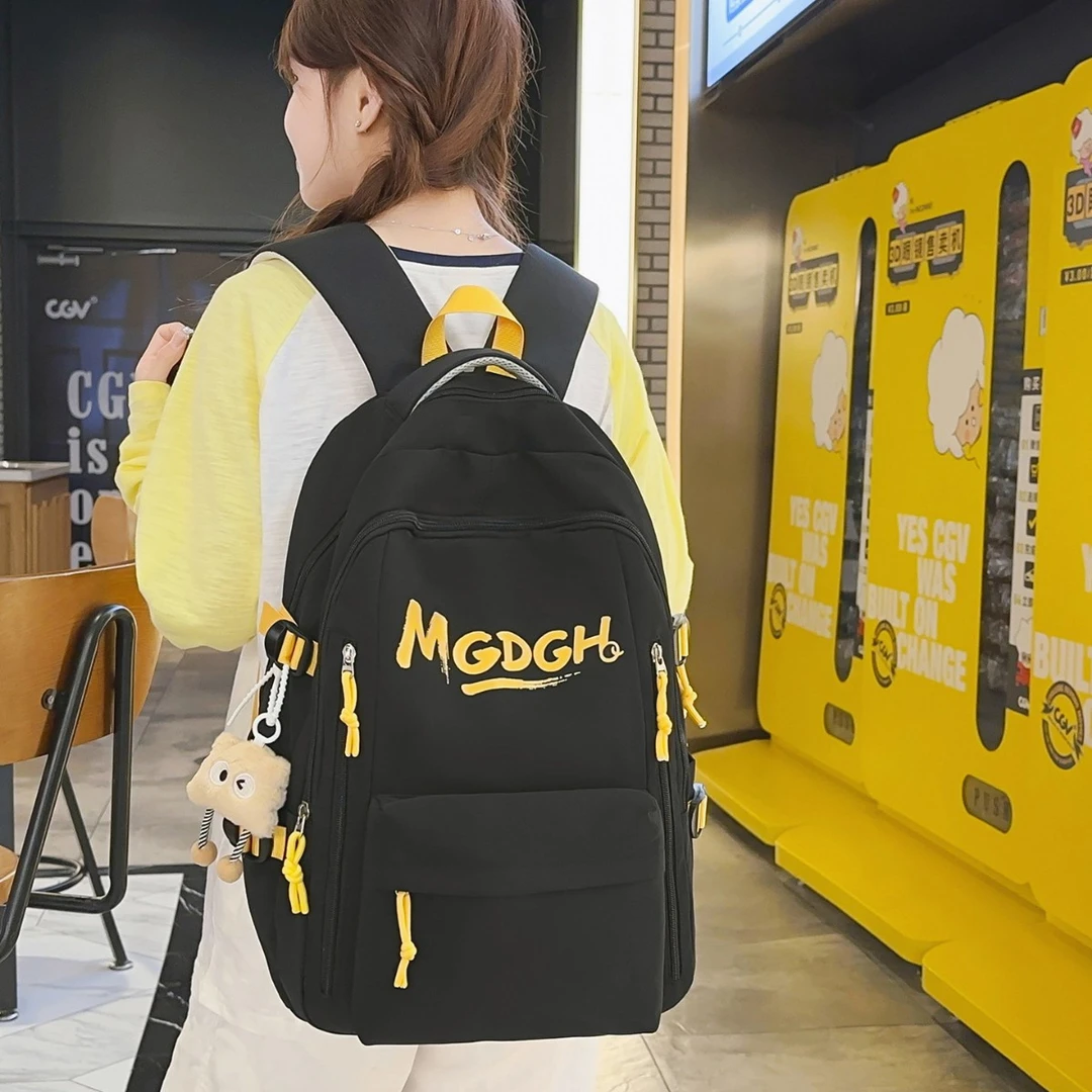 字母包高颜值撞色防水大容量书包大学生女背包男双肩包