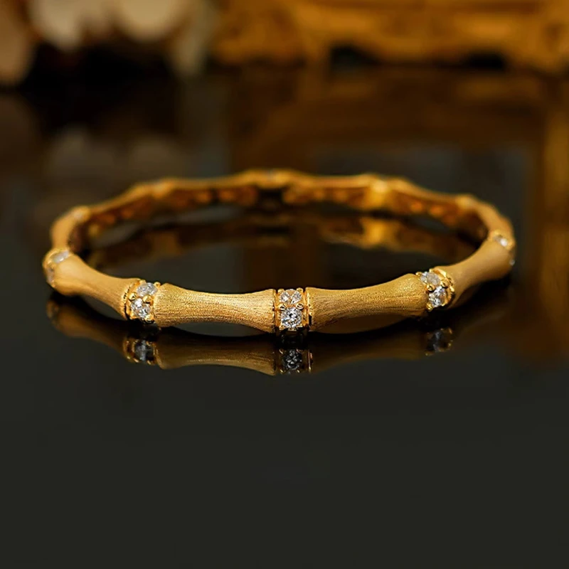 足银手镯 金包999足银莫桑竹节步步高手镯轻奢欧风ins手环