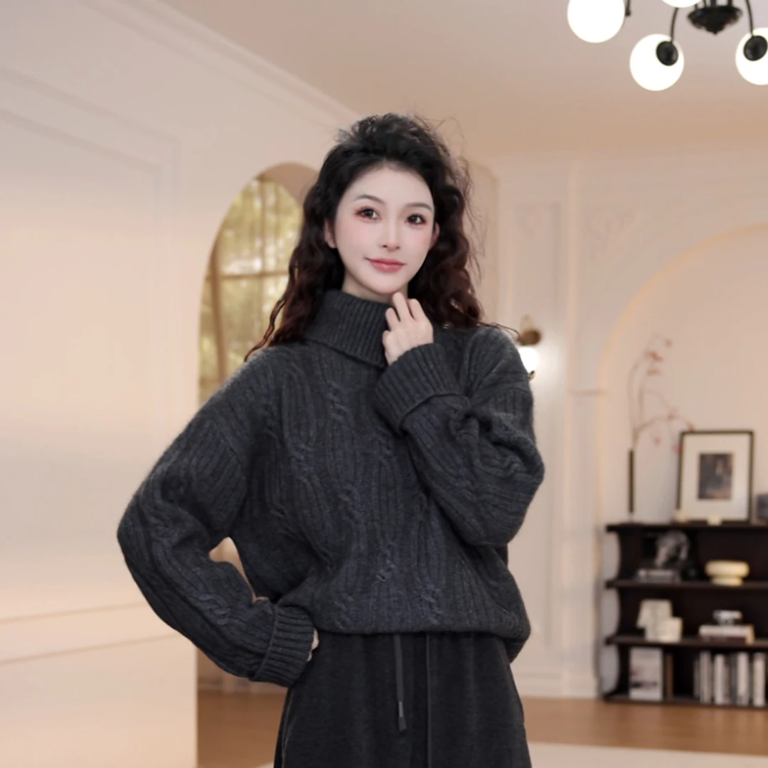 【YANYAN】纯色高领扭花毛衣女秋冬季新款圆领长袖针织衫YY-9253