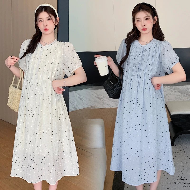 孕妇装2025年夏季新款设计感小清新显瘦中长款甜美波点孕妇连衣裙