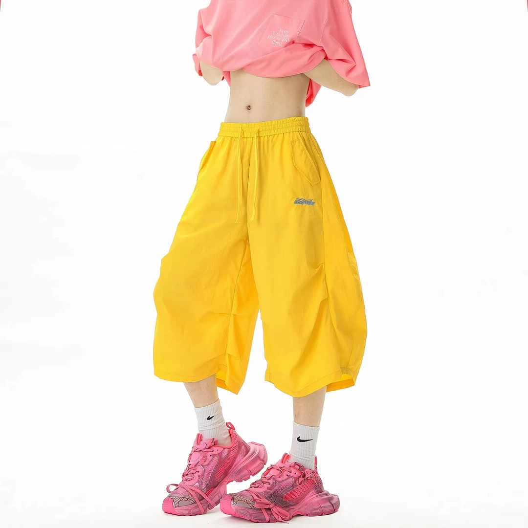 儿童短裤夏季冰丝速干七分裤男童女童休闲时尚弯刀裤子中大童嘻哈
